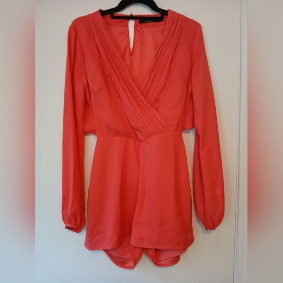 Ark & Co Spring Backless Boho Coral Orange Festival Shorts Romper Playsuit-S - Picture 1 of 12